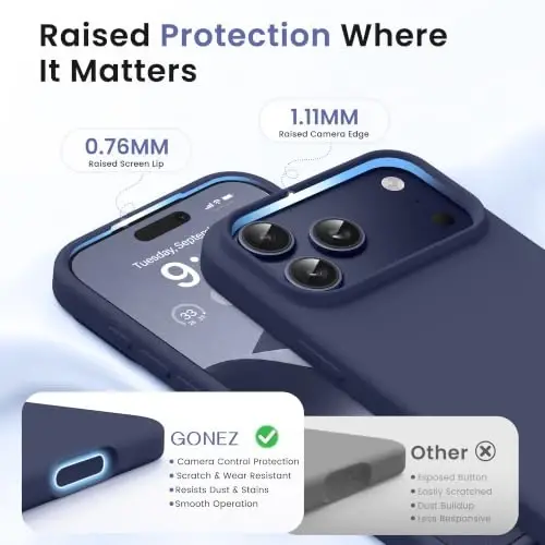 GONEZ Magnetic for iPhone 17 Pro Case, [Compatible with MagSafe] Anti-Scratch Microfiber Lining & Screen Protector, Silicone Camera Control, Shockproof Slim Phone Cover 6.3 inch, Navy Blue - 3