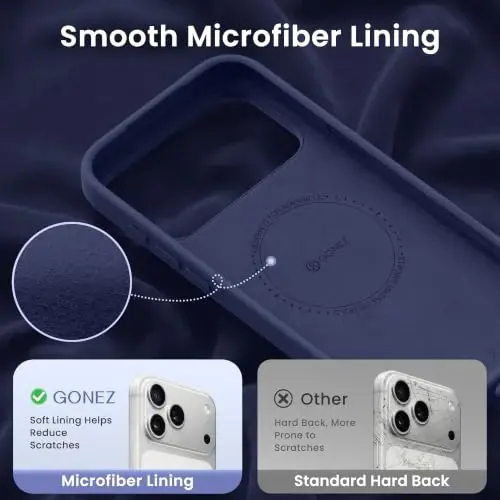 GONEZ Magnetic for iPhone 17 Pro Case, [Compatible with MagSafe] Anti-Scratch Microfiber Lining & Screen Protector, Silicone Camera Control, Shockproof Slim Phone Cover 6.3 inch, Navy Blue - 5