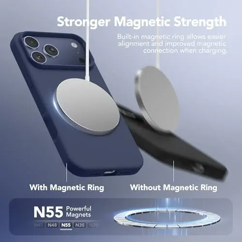 GONEZ Magnetic for iPhone 17 Pro Case, Compatible with MagSafe, [Screen Protector + Camera Lens Protector], Liquid Silicone Anti-Scratch Shockproof Protective Phone Case 6.3 inch, Navy Blue - 3