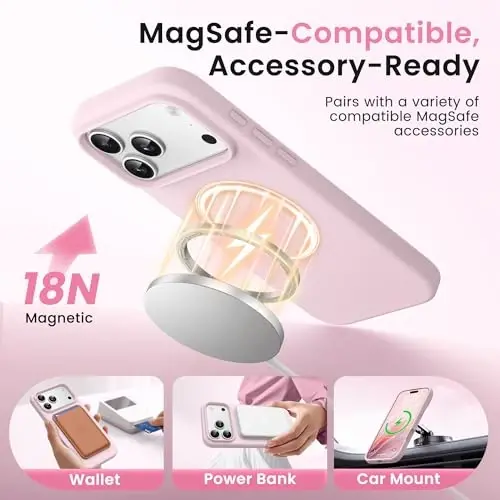 GONEZ Magnetic for iPhone 17 Pro Case, [Compatible with MagSafe] Anti-Scratch Microfiber Lining & Screen Protector, Silicone Camera Control, Shockproof Slim Phone Cover 6.3 inch, Pastel Pink 