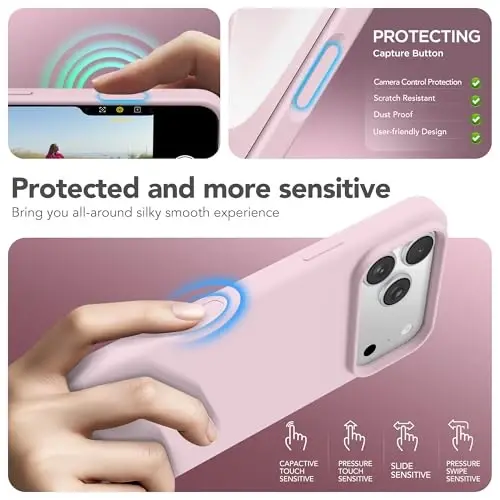 GONEZ Magnetic for iPhone 17 Pro Case, Compatible with MagSafe, [Screen Protector + Camera Lens Protector], Liquid Silicone Anti-Scratch Shockproof Protective Phone Case 6.3 inch, Pastel Pink - 5