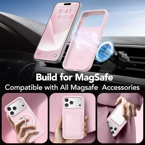 GONEZ Magnetic for iPhone 17 Pro Case, Compatible with MagSafe, [Screen Protector + Camera Lens Protector], Liquid Silicone Anti-Scratch Shockproof Protective Phone Case 6.3 inch, Pastel Pink - 4