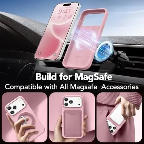 GONEZ Magnetic for iPhone 17 Pro Case, [Compatible with MagSafe] Anti-Scratch Microfiber Lining & Screen Protector, Silicone Camera Control, Shockproof Slim Phone Cover 6.3 inch, Peach Pink - 5