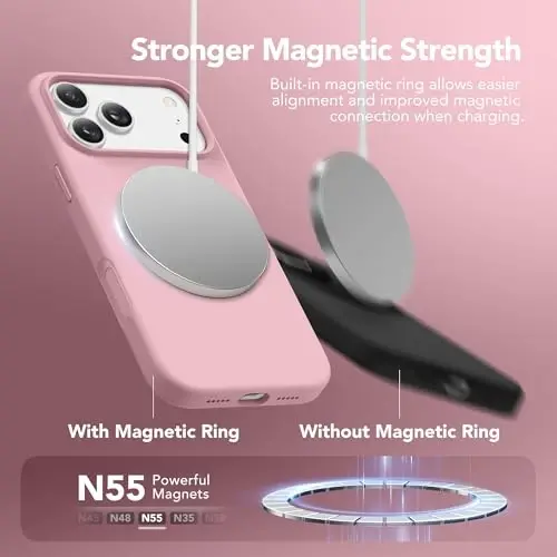 GONEZ Magnetic for iPhone 17 Pro Case, Compatible with MagSafe, [Screen Protector + Camera Lens Protector], Liquid Silicone Anti-Scratch Shockproof Protective Phone Case 6.3 inch, Peach Pink - 3