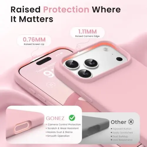 GONEZ Magnetic for iPhone 17 Pro Case, [Compatible with MagSafe] Anti-Scratch Microfiber Lining & Screen Protector, Silicone Camera Control, Shockproof Slim Phone Cover 6.3 inch, Peach Pink - 3