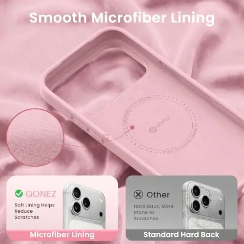 GONEZ Magnetic for iPhone 17 Pro Case, [Compatible with MagSafe] Anti-Scratch Microfiber Lining & Screen Protector, Silicone Camera Control, Shockproof Slim Phone Cover 6.3 inch, Peach Pink - 5