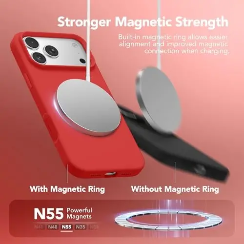 GONEZ Magnetic for iPhone 17 Pro Case, Compatible with MagSafe, [Screen Protector + Camera Lens Protector], Liquid Silicone Anti-Scratch Shockproof Protective Phone Case 6.3 inch, Red - 3
