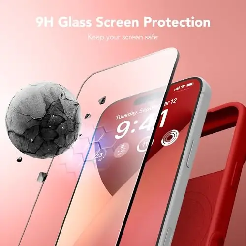 GONEZ Magnetic for iPhone 17 Pro Case, [Compatible with MagSafe] Anti-Scratch Microfiber Lining & Screen Protector, Silicone Camera Control, Shockproof Slim Phone Cover 6.3 inch, Red - 3