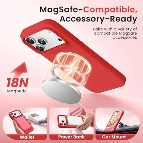GONEZ Magnetic for iPhone 17 Pro Case, [Compatible with MagSafe] Anti-Scratch Microfiber Lining & Screen Protector, Silicone Camera Control, Shockproof Slim Phone Cover 6.3 inch, Red 