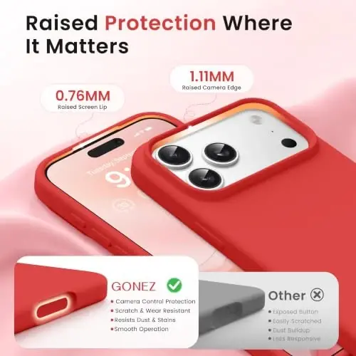 GONEZ Magnetic for iPhone 17 Pro Case, [Compatible with MagSafe] Anti-Scratch Microfiber Lining & Screen Protector, Silicone Camera Control, Shockproof Slim Phone Cover 6.3 inch, Red - 3
