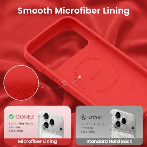 GONEZ Magnetic for iPhone 17 Pro Case, [Compatible with MagSafe] Anti-Scratch Microfiber Lining & Screen Protector, Silicone Camera Control, Shockproof Slim Phone Cover 6.3 inch, Red - 5