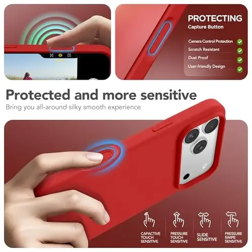 GONEZ Magnetic for iPhone 17 Pro Case, Compatible with MagSafe, [Screen Protector + Camera Lens Protector], Liquid Silicone Anti-Scratch Shockproof Protective Phone Case 6.3 inch, Red - 5