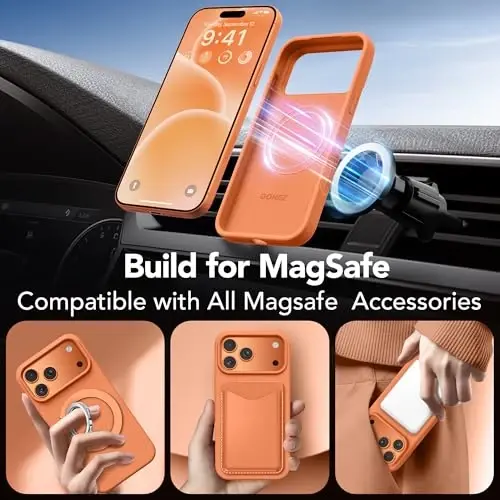 GONEZ Magnetic for iPhone 17 Pro Case, Compatible with MagSafe, [Screen Protector + Camera Lens Protector], Liquid Silicone Anti-Scratch Shockproof Protective Phone Case 6.3 inch, Starry Orange - 4