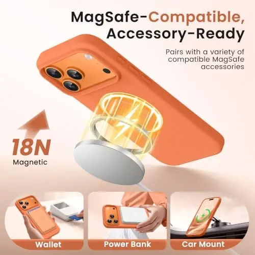 GONEZ Magnetic for iPhone 17 Pro Case, Silicone Cover Starry Orange | Compatible with MagSafe, Camera Button & Screen Protector, Microfiber Lining, 3 Layers Soft Gel Rubber Shockproof Slim 6.3