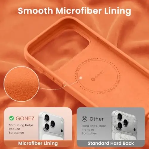 GONEZ Magnetic for iPhone 17 Pro Case, Silicone Cover Starry Orange | Compatible with MagSafe, Camera Button & Screen Protector, Microfiber Lining, 3 Layers Soft Gel Rubber Shockproof Slim 6.3