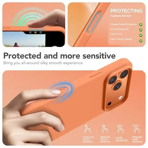 GONEZ Magnetic for iPhone 17 Pro Case, Compatible with MagSafe, [Screen Protector + Camera Lens Protector], Liquid Silicone Anti-Scratch Shockproof Protective Phone Case 6.3 inch, Starry Orange - 5
