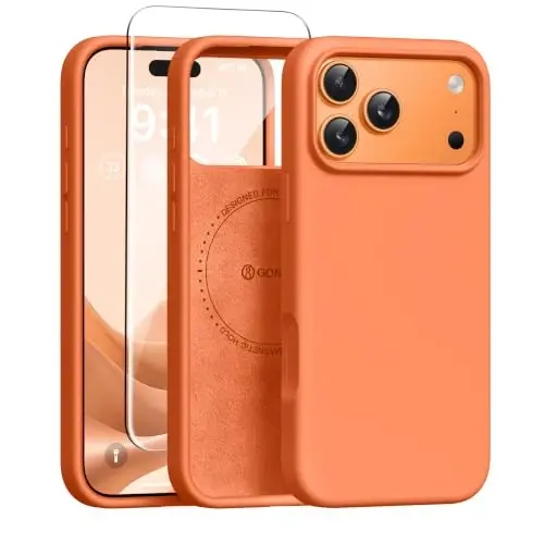 GONEZ Magnetic for iPhone 17 Pro Case, Silicone Cover Starry Orange | Compatible with MagSafe, Camera Button & Screen Protector, Microfiber Lining, 3 Layers Soft Gel Rubber Shockproof Slim 6.3