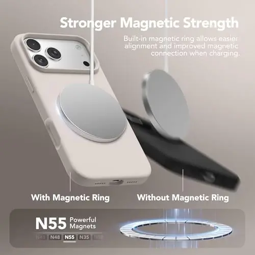 GONEZ Magnetic for iPhone 17 Pro Case, Compatible with MagSafe, [Screen Protector + Camera Lens Protector], Liquid Silicone Anti-Scratch Shockproof Protective Phone Case 6.3 inch, Stone - 3