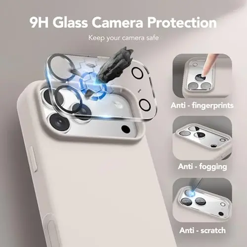 GONEZ Magnetic for iPhone 17 Pro Case, Compatible with MagSafe, [Screen Protector + Camera Lens Protector], Liquid Silicone Anti-Scratch Shockproof Protective Phone Case 6.3 inch, Stone - 5