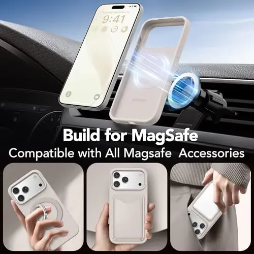 GONEZ Magnetic for iPhone 17 Pro Case, Compatible with MagSafe, [Screen Protector + Camera Lens Protector], Liquid Silicone Anti-Scratch Shockproof Protective Phone Case 6.3 inch, Stone - 3