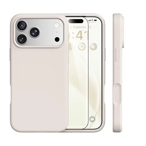 GONEZ Magnetic for iPhone 17 Pro Case, [Compatible with MagSafe] Anti-Scratch Microfiber Lining & Screen Protector, Silicone Camera Control, Shockproof Slim Phone Cover 6.3 inch, Stone - 1