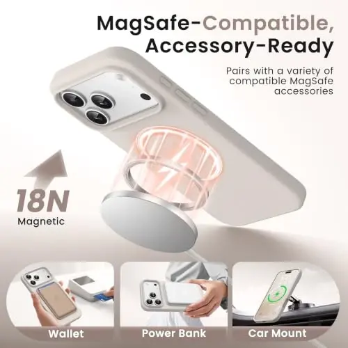 GONEZ Magnetic for iPhone 17 Pro Case, [Compatible with MagSafe] Anti-Scratch Microfiber Lining & Screen Protector, Silicone Camera Control, Shockproof Slim Phone Cover 6.3 inch, Stone - 2