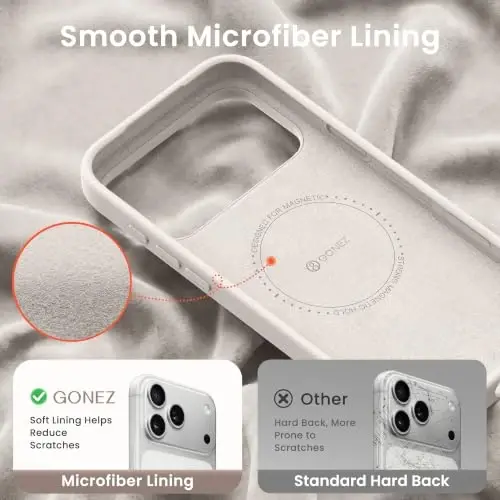 GONEZ Magnetic for iPhone 17 Pro Case, [Compatible with MagSafe] Anti-Scratch Microfiber Lining & Screen Protector, Silicone Camera Control, Shockproof Slim Phone Cover 6.3 inch, Stone - 5