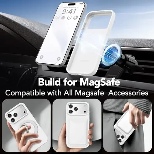GONEZ Magnetic for iPhone 17 Pro Case, Compatible with MagSafe, [Screen Protector + Camera Lens Protector], Liquid Silicone Anti-Scratch Shockproof Protective Phone Case 6.3 inch, White - 4