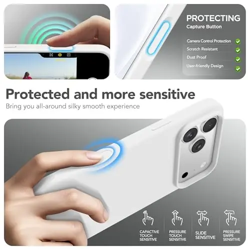 GONEZ Magnetic for iPhone 17 Pro Case, Compatible with MagSafe, [Screen Protector + Camera Lens Protector], Liquid Silicone Anti-Scratch Shockproof Protective Phone Case 6.3 inch, White - 5