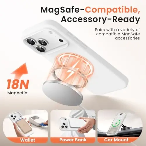GONEZ Magnetic for iPhone 17 Pro Case, [Compatible with MagSafe] Anti-Scratch Microfiber Lining & Screen Protector, Silicone Camera Control, Shockproof Slim Phone Cover 6.3 inch, White - GONEZ (1)