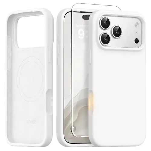 GONEZ Magnetic for iPhone 17 Pro Case, [Compatible with MagSafe] Anti-Scratch Microfiber Lining & Screen Protector, Silicone Camera Control, Shockproof Slim Phone Cover 6.3 inch, White 