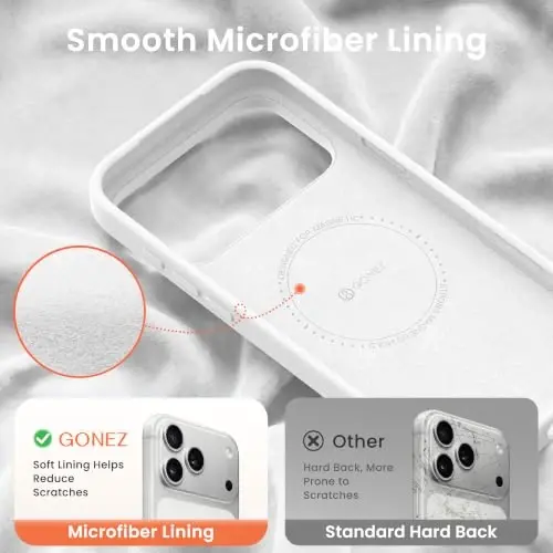 GONEZ Magnetic for iPhone 17 Pro Case, [Compatible with MagSafe] Anti-Scratch Microfiber Lining & Screen Protector, Silicone Camera Control, Shockproof Slim Phone Cover 6.3 inch, White - 5
