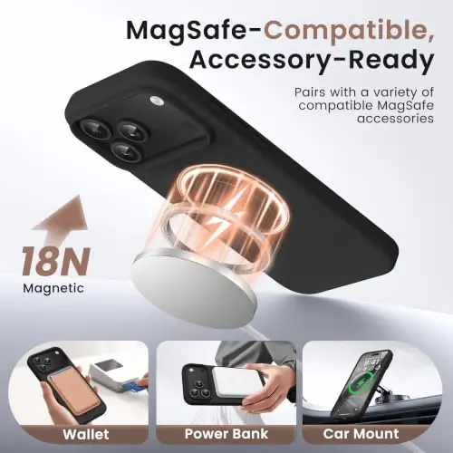 GONEZ Magnetic for iPhone 17 Pro Case, Silicone Cover Black | Compatible with MagSafe, Camera Button & Screen Protector, Microfiber Lining, 3 Layers Soft Gel Rubber Shockproof Slim 6.3