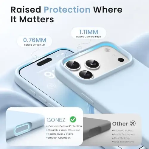 GONEZ Magnetic for iPhone 17 Pro Case, Silicone Cover Blue | Compatible with MagSafe, Camera Button & Screen Protector, Microfiber Lining, 3 Layers Soft Gel Rubber Shockproof Slim 6.3