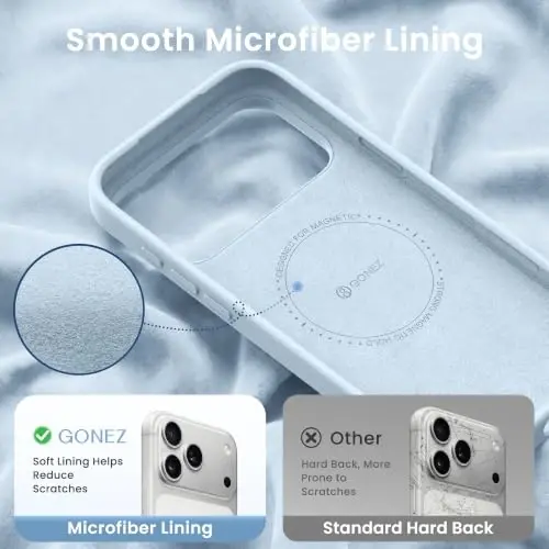 GONEZ Magnetic for iPhone 17 Pro Case, Silicone Cover Blue | Compatible with MagSafe, Camera Button & Screen Protector, Microfiber Lining, 3 Layers Soft Gel Rubber Shockproof Slim 6.3