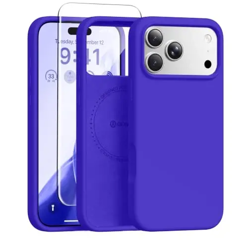 GONEZ Magnetic for iPhone 17 Pro Case, Silicone Cover Cobalt Blue | Compatible with MagSafe, Camera Button & Screen Protector, Microfiber Lining, 3 Layers Soft Gel Rubber Shockproof Slim 6.3