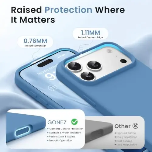 GONEZ Magnetic for iPhone 17 Pro Case, Silicone Cover Lake Blue | Compatible with MagSafe, Camera Button & Screen Protector, Microfiber Lining, 3 Layers Soft Gel Rubber Shockproof Slim 6.3