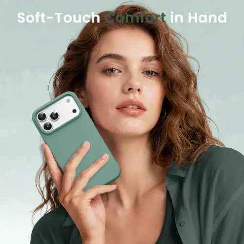 GONEZ Magnetic for iPhone 17 Pro Case, Silicone Cover Midnight Green | Compatible with MagSafe, Camera Button & Screen Protector, Microfiber Lining, 3 Layers Soft Gel Rubber Shockproof Slim 6.3