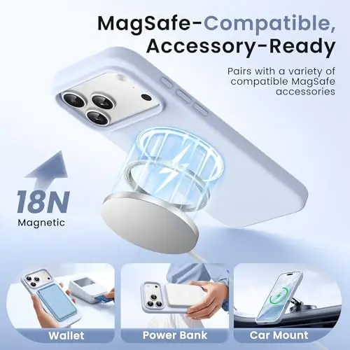 GONEZ Magnetic for iPhone 17 Pro Max Case, [Compatible with MagSafe] Anti-Scratch Microfiber Lining & Screen Protector, Silicone Camera Control, Shockproof Slim Phone Cover 6.9 inch, Baby Blue - GONEZ (1)