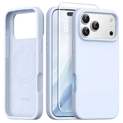 GONEZ Magnetic for iPhone 17 Pro Max Case, [Compatible with MagSafe] Anti-Scratch Microfiber Lining & Screen Protector, Silicone Camera Control, Shockproof Slim Phone Cover 6.9 inch, Baby Blue - 1