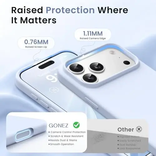 GONEZ Magnetic for iPhone 17 Pro Max Case, [Compatible with MagSafe] Anti-Scratch Microfiber Lining & Screen Protector, Silicone Camera Control, Shockproof Slim Phone Cover 6.9 inch, Baby Blue - 3