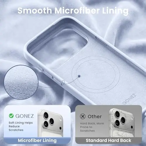 GONEZ Magnetic for iPhone 17 Pro Max Case, [Compatible with MagSafe] Anti-Scratch Microfiber Lining & Screen Protector, Silicone Camera Control, Shockproof Slim Phone Cover 6.9 inch, Baby Blue - 5
