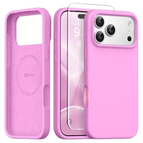 GONEZ Magnetic for iPhone 17 Pro Max Case, [Compatible with MagSafe] Anti-Scratch Microfiber Lining & Screen Protector, Silicone Camera Control, Shockproof Slim Phone Cover 6.9 inch, Cherry Blossom 