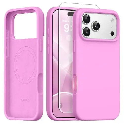 GONEZ Magnetic for iPhone 17 Pro Max Case, [Compatible with MagSafe] Anti-Scratch Microfiber Lining & Screen Protector, Silicone Camera Control, Shockproof Slim Phone Cover 6.9 inch, Cherry Blossom - 1