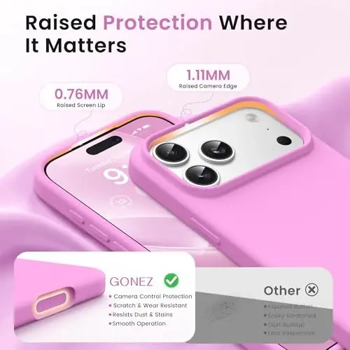 GONEZ Magnetic for iPhone 17 Pro Max Case, [Compatible with MagSafe] Anti-Scratch Microfiber Lining & Screen Protector, Silicone Camera Control, Shockproof Slim Phone Cover 6.9 inch, Cherry Blossom - 3