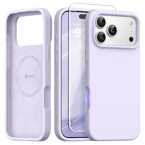 GONEZ Magnetic for iPhone 17 Pro Max Case, [Compatible with MagSafe] Anti-Scratch Microfiber Lining & Screen Protector, Silicone Camera Control, Shockproof Slim Phone Cover 6.9 inch, Pastel Lilac 