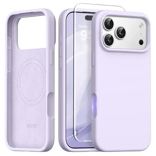GONEZ Magnetic for iPhone 17 Pro Max Case, [Compatible with MagSafe] Anti-Scratch Microfiber Lining & Screen Protector, Silicone Camera Control, Shockproof Slim Phone Cover 6.9 inch, Pastel Lilac - 1