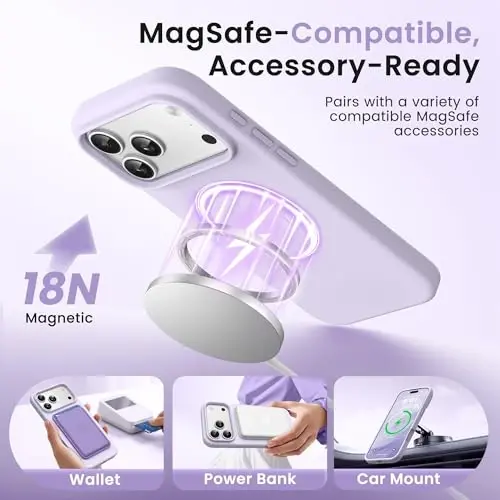 GONEZ Magnetic for iPhone 17 Pro Max Case, [Compatible with MagSafe] Anti-Scratch Microfiber Lining & Screen Protector, Silicone Camera Control, Shockproof Slim Phone Cover 6.9 inch, Pastel Lilac - GONEZ (1)