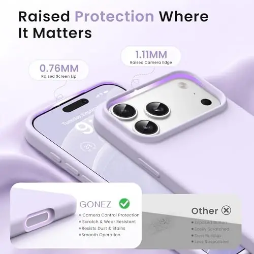GONEZ Magnetic for iPhone 17 Pro Max Case, [Compatible with MagSafe] Anti-Scratch Microfiber Lining & Screen Protector, Silicone Camera Control, Shockproof Slim Phone Cover 6.9 inch, Pastel Lilac - 3