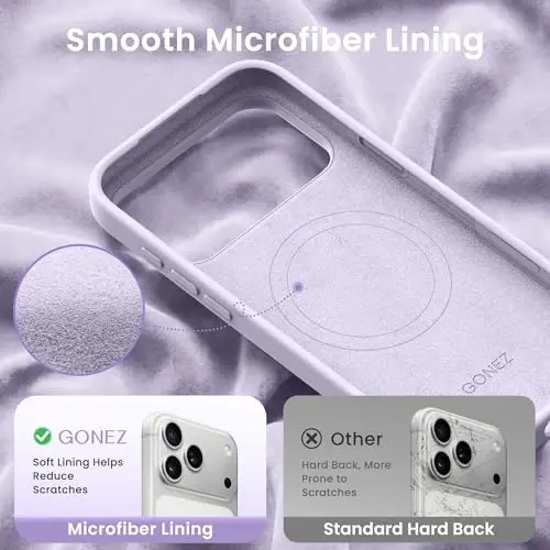 GONEZ Magnetic for iPhone 17 Pro Max Case, [Compatible with MagSafe] Anti-Scratch Microfiber Lining & Screen Protector, Silicone Camera Control, Shockproof Slim Phone Cover 6.9 inch, Pastel Lilac - 5